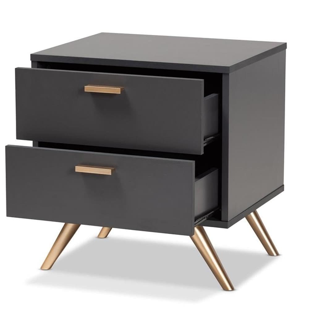 Mesa de cabeceira Baxton Studio Kelson 2 gavetas cinza escuro/madeira dourada