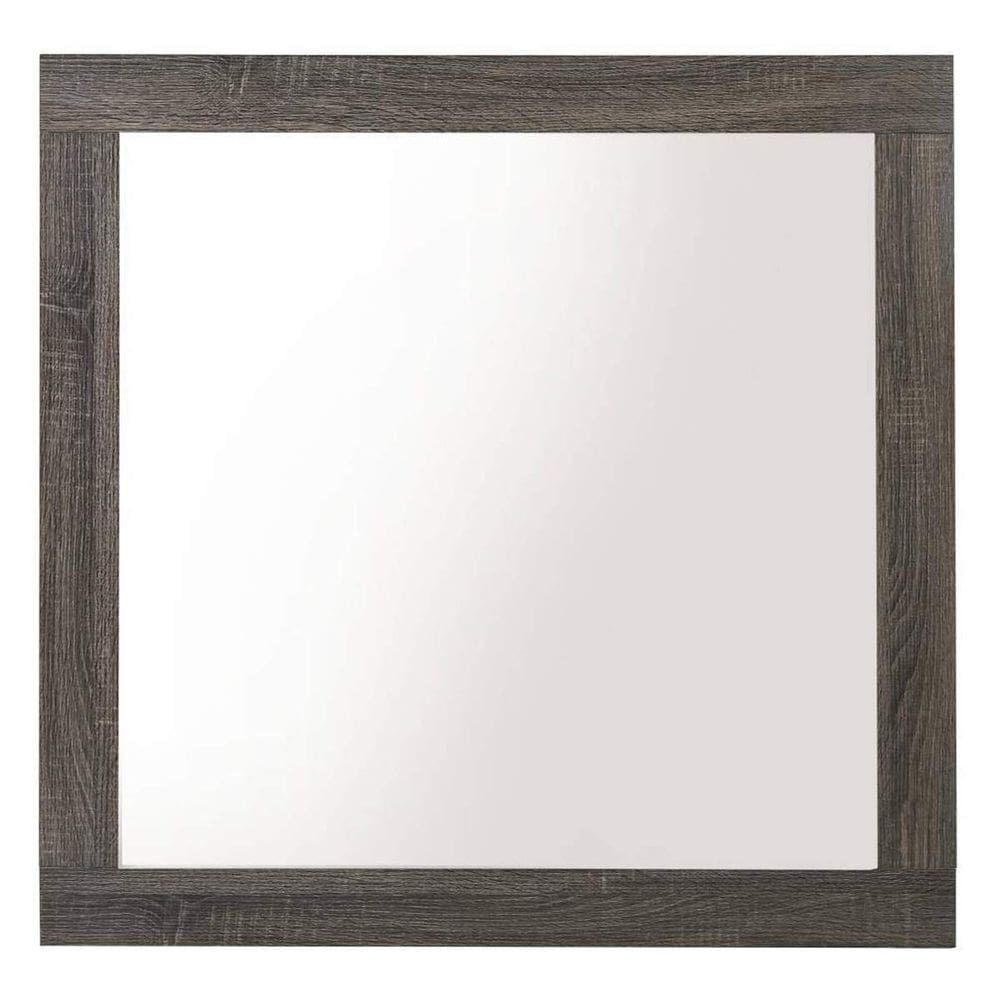 Espelho Benzara Square com moldura de madeira maciça cinza 90x90 cm