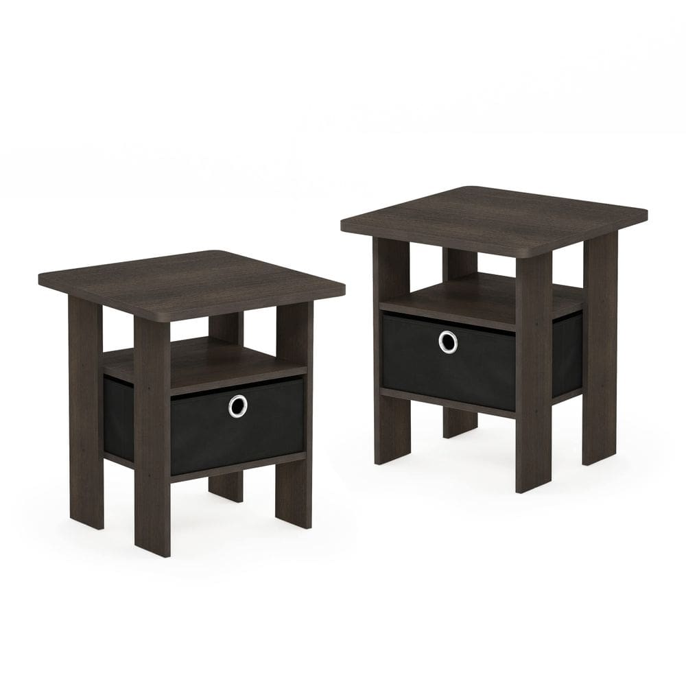 Mesa final Furinno Andrey, conjunto de 2 com gaveta de lixo marrom/preta