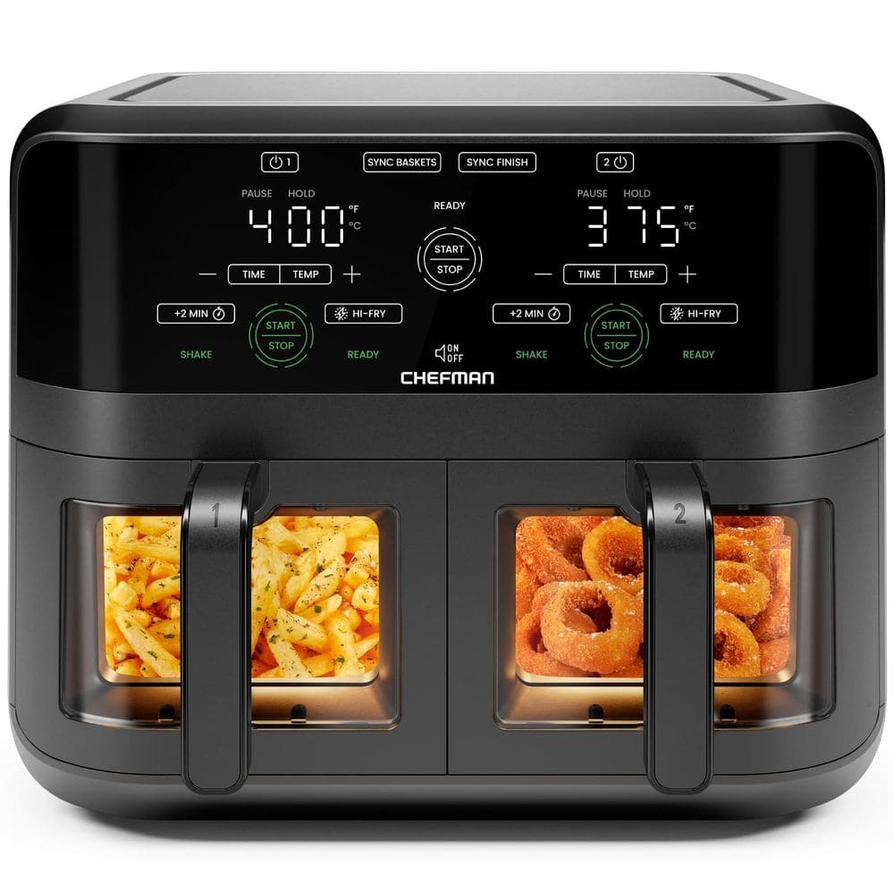 Forno Air Fryer Chefman, cesta dupla de 6 litros, preta, 1700W