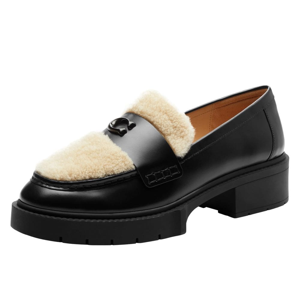 Sapatos Coach Leah Platform Loafer feminino preto/natural tamanho 10