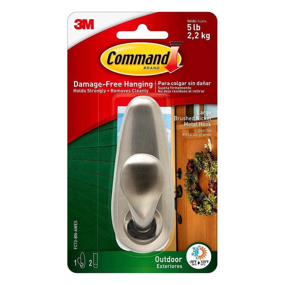 Gancho de armazenamento 3M Command Brushed Nickel Large 10,5 cm