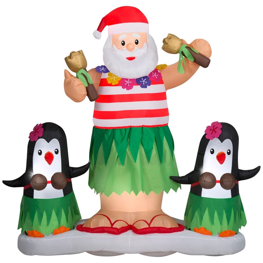 Papai Noel e pinguins infláveis Christmas Gemmy Hula com 1,7 m de altura
