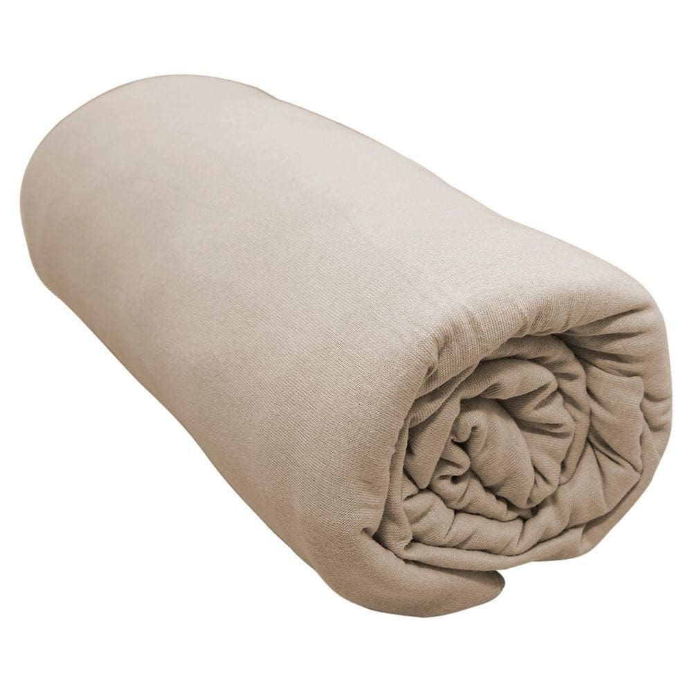 Lençol Com Elástico Casal Portallar Malha 100% Algodão Liso Linha Casa Bege Caqui