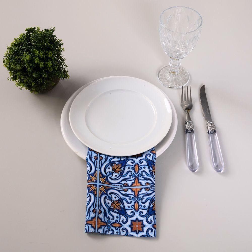 Kit 2 Guardanapos De Tecido Estampado Allegra 2 Peças 35cm X 35cm 100% Poliéster - Azulejo
