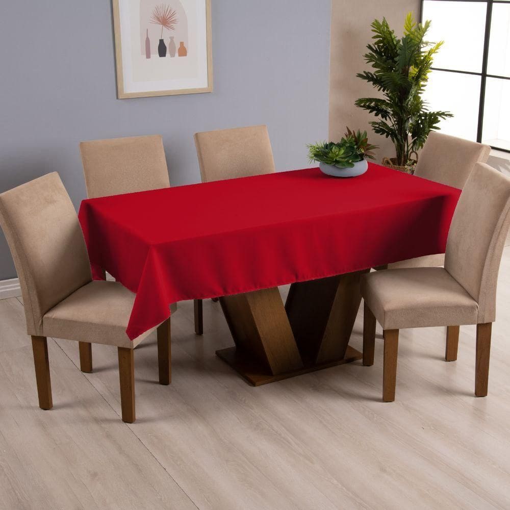 Toalha De Mesa Basic 1 Peça 2,00m X 1,40m 6 Lugares 100% Poliéster Tecido Oxford - Vermelho
