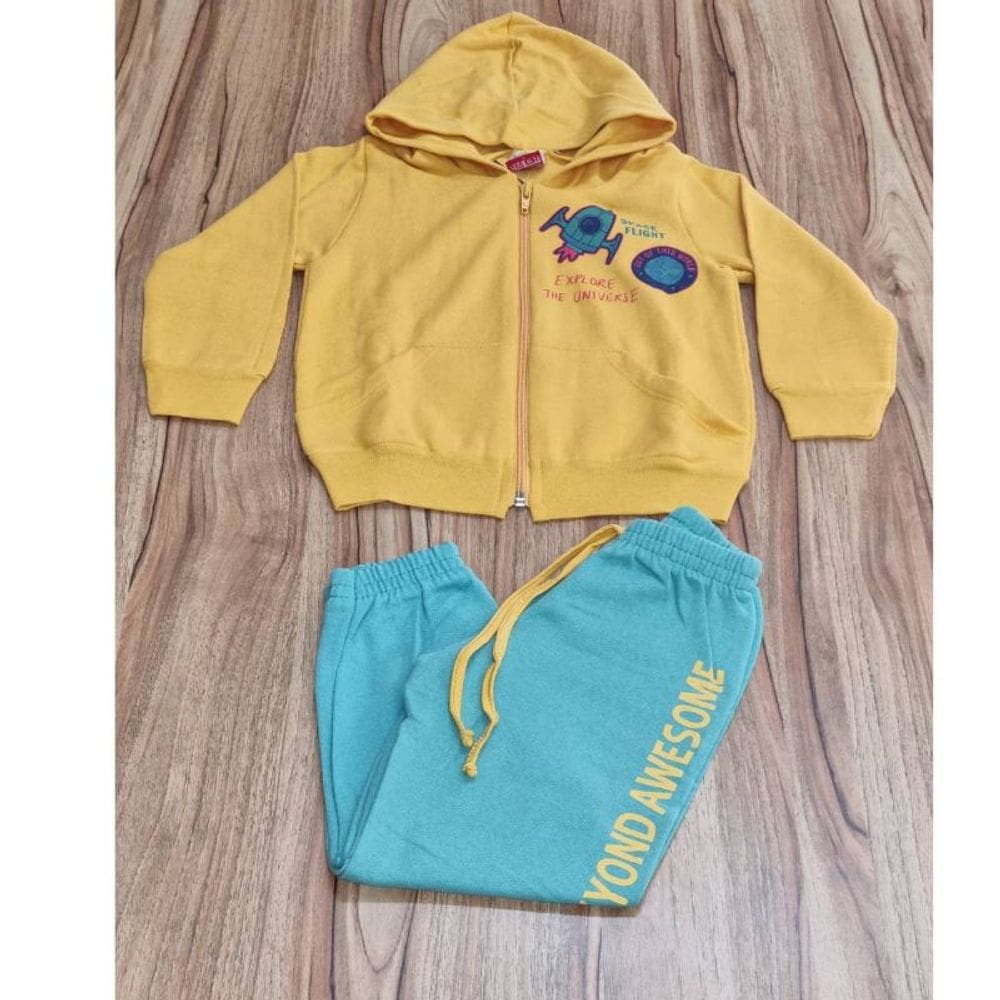 Conjunto Infantil Masculino Inverno Com Capuz Amarelo Foguete 2