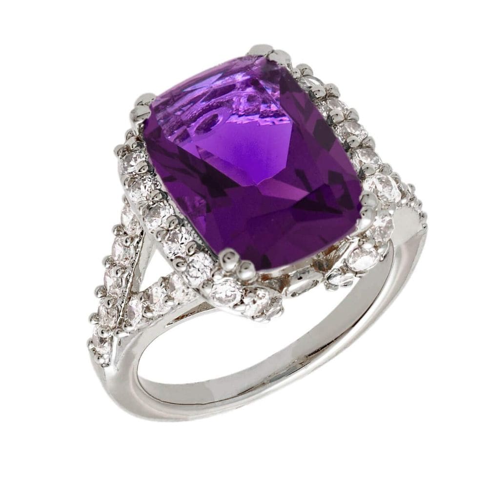 Anel BERTHA Juliet banhado a ouro branco 18k CZ roxo tamanho 7