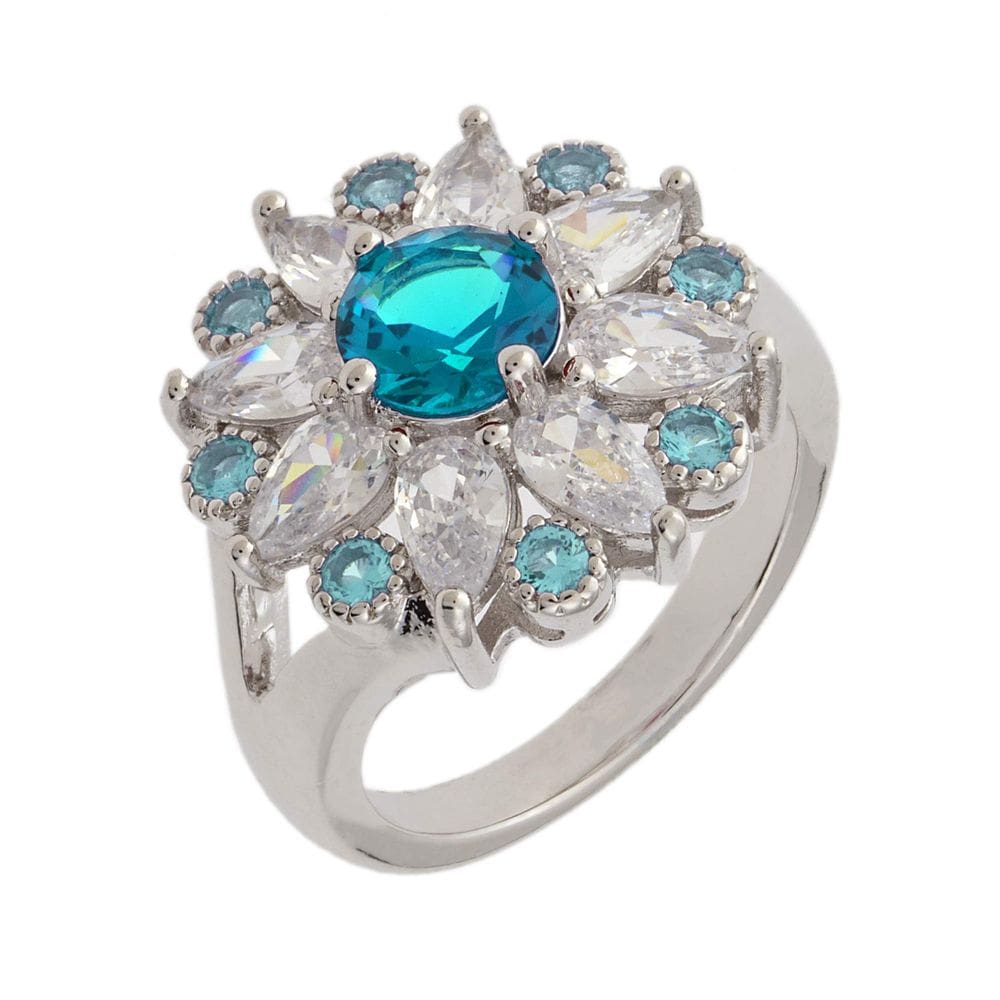 Anel BERTHA Juliet banhado a ouro branco 18k CZ azul claro tamanho 9