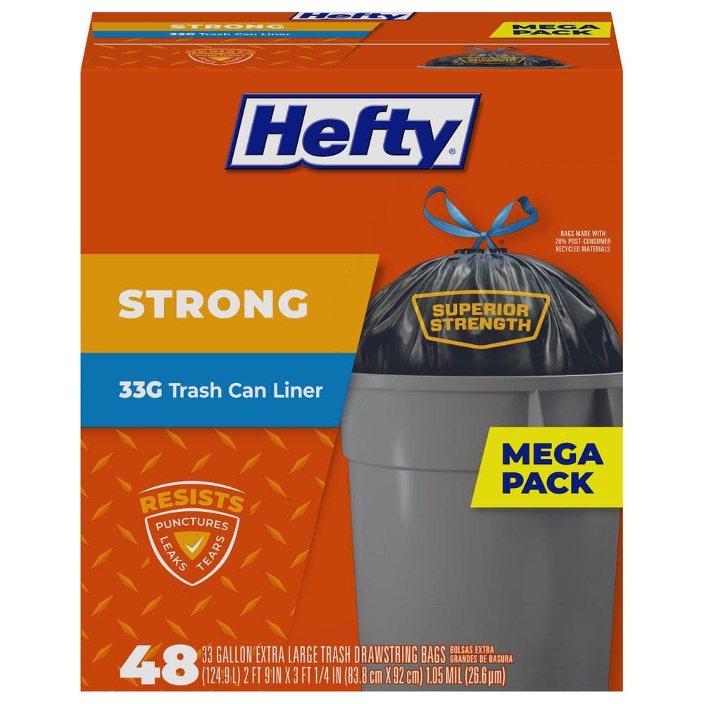 Sacos de lixo Hefty Strong Large 33 galões 48 unidades