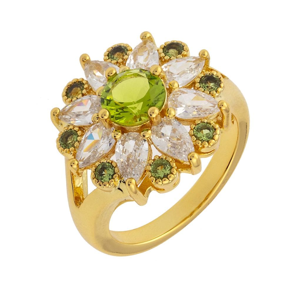 Anel BERTHA Juliet banhado a ouro amarelo 18k CZ verde claro
