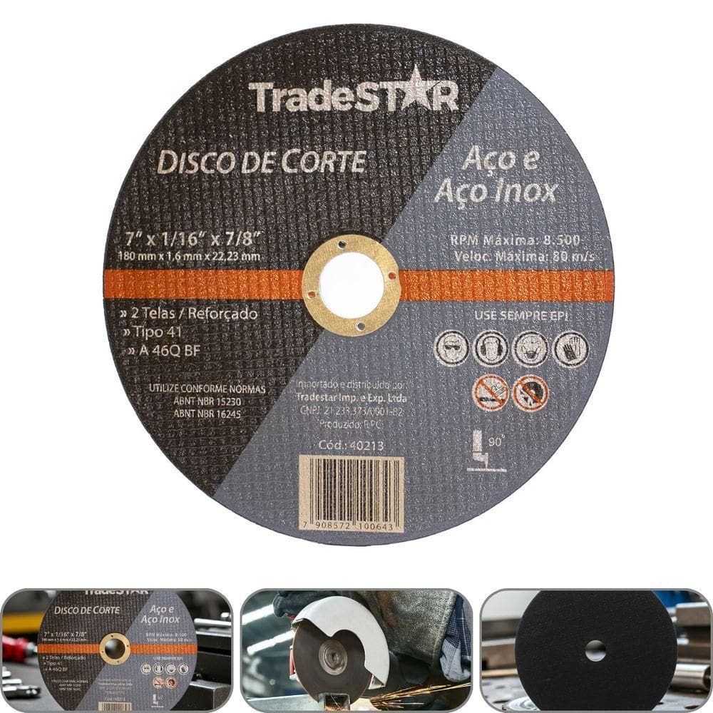 Disco De Corte 180 X 1,6mm Furo 22,23mm Aço E Inox Tradestar