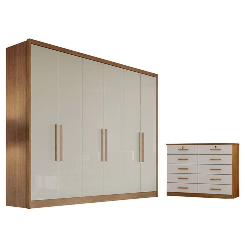 Guarda Roupa Casal New Messina e Gaveteiro Milão com Chave Cumaru 25 Fendi - Novo Horizonte