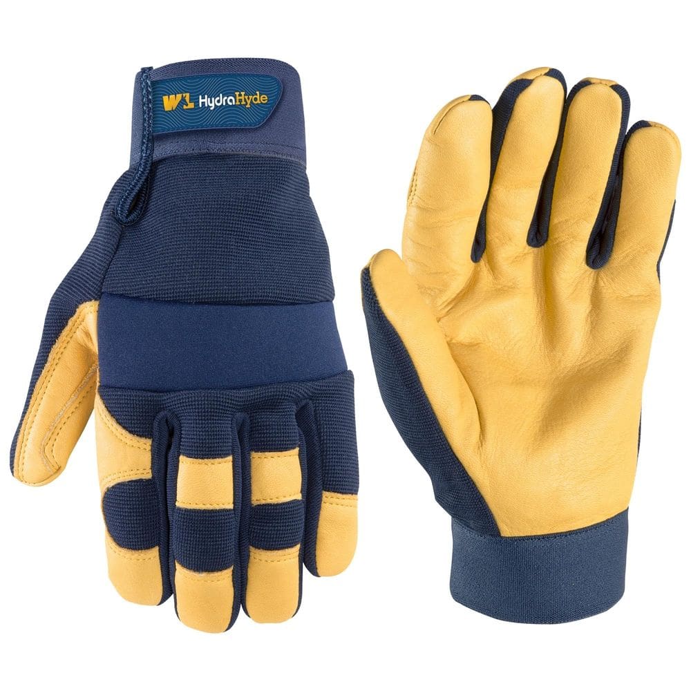 Luvas de trabalho Wells Lamont Leather Palm para homens azuis grandes
