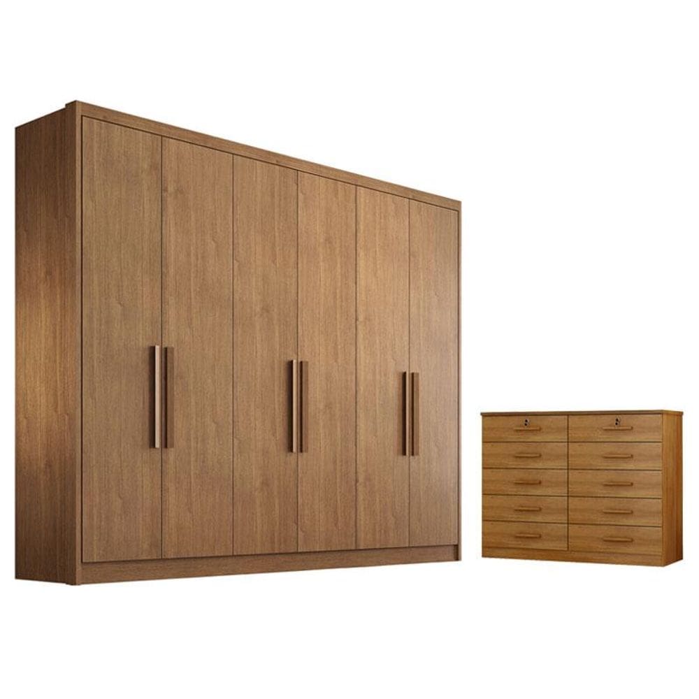 Guarda Roupa Casal Linea com Nicho e Gaveteiro Milão com Chave Cumaru 23 - Novo Horizonte