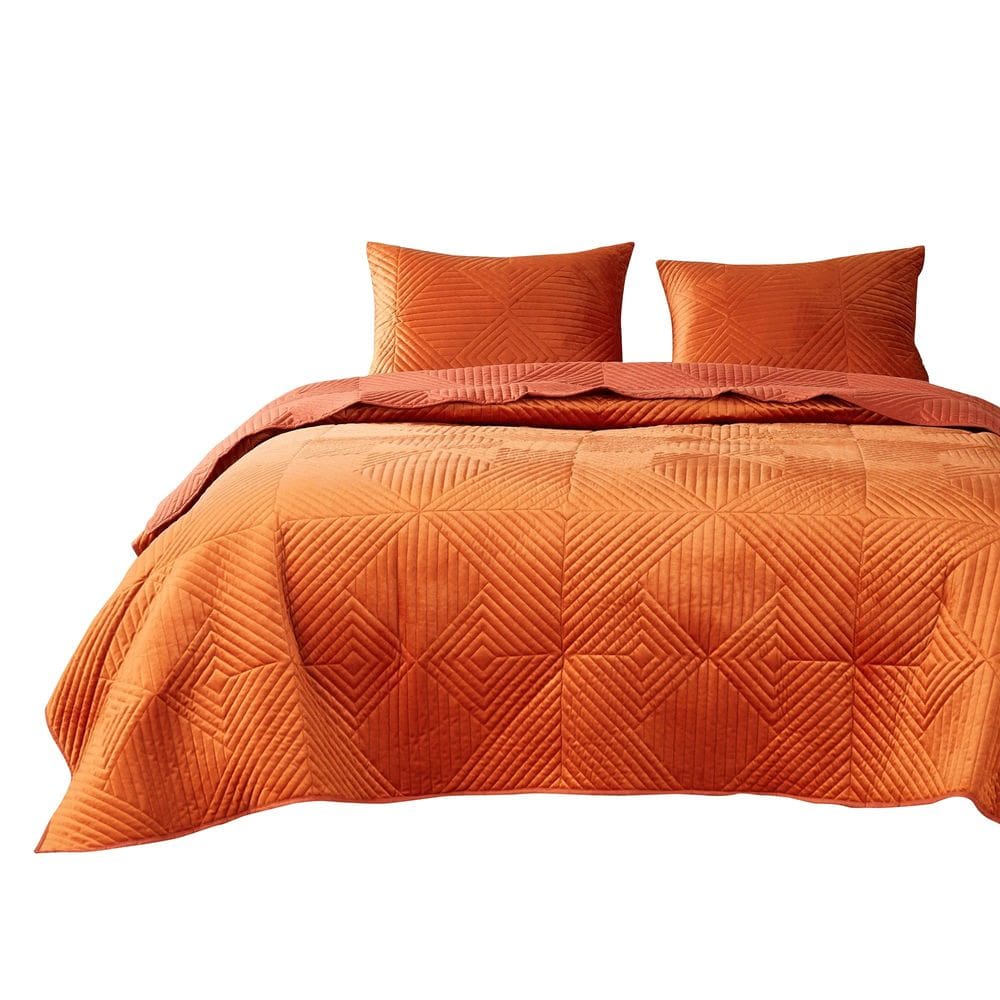 Conjunto de roupa de cama Benzara Ahab Velvet Twin Quilt, 2 peças, laranja