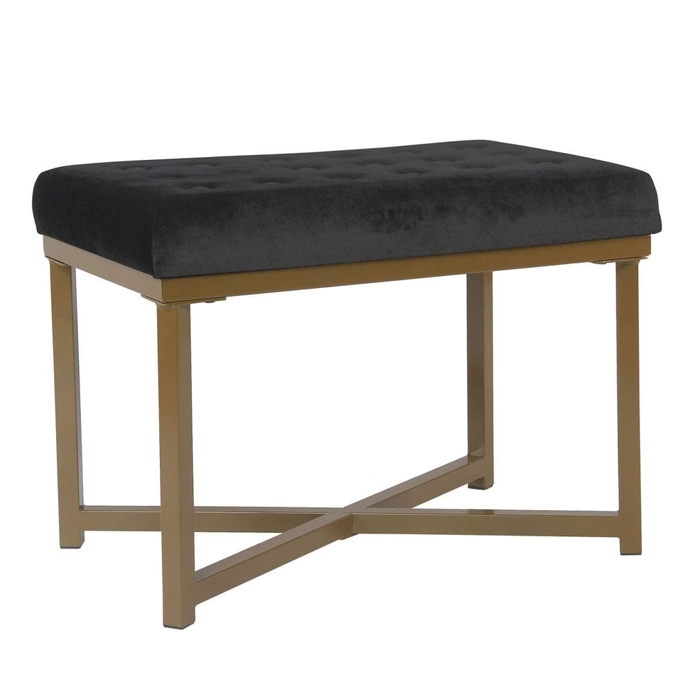 Banco Benzara Velvet Ottoman Black Gold Metal Frame 41x61x44cm