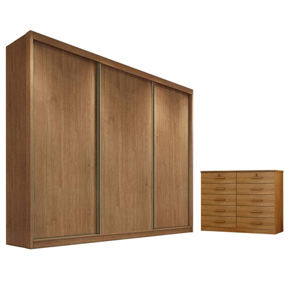 Guarda Roupa Casal Logan e Gaveteiro Milão com Chave Cumaru 23 - Novo Horizonte