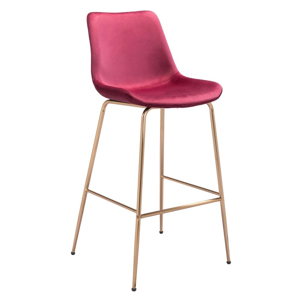 Banqueta de bar Zuo Tony Red Velvet Gold Steel Pernas