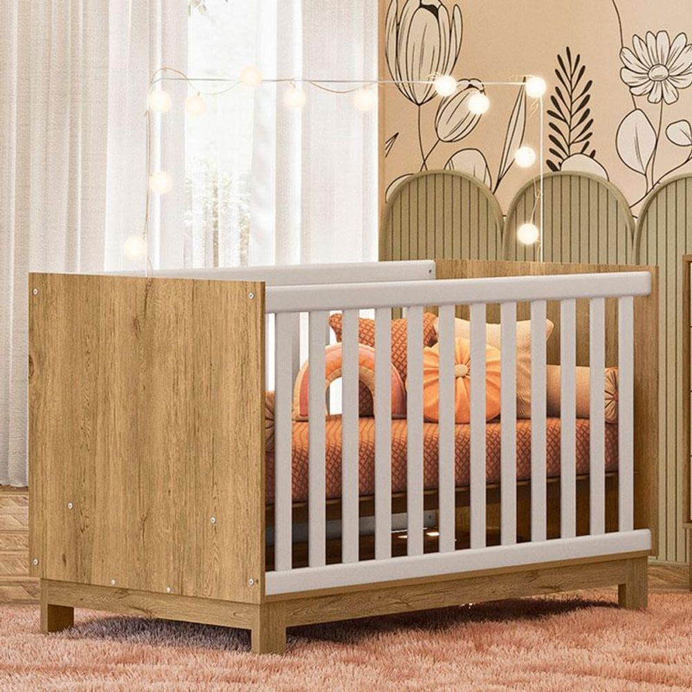 Berço Americano Mini Cama Q Encanto Slim Freijó TOQ Branco Acetinado Ambiente - Qmovi