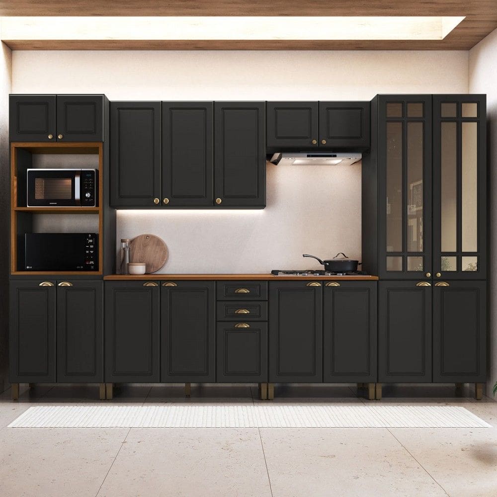 Cozinha Completa Firenze 18 Portas 2 Gavetas com Vidro 6171.100 Cinza - Indékes