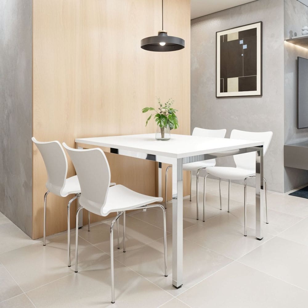 Conjunto Mesa de Jantar Retangular 120cm X 75cm Smart com 4 Cadeiras Mono Cromado/Branco