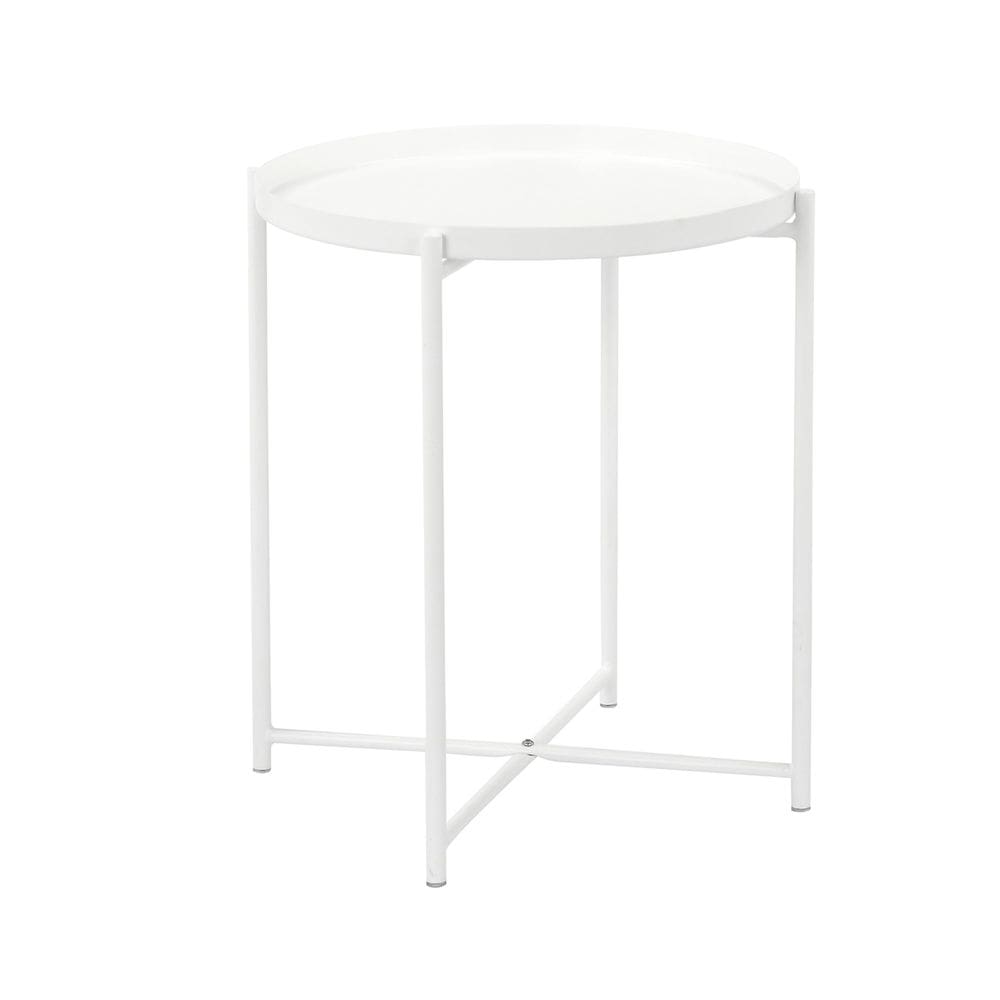 Mesa Benzara Ely 53 cm Bandeja redonda branca com estrutura metálica