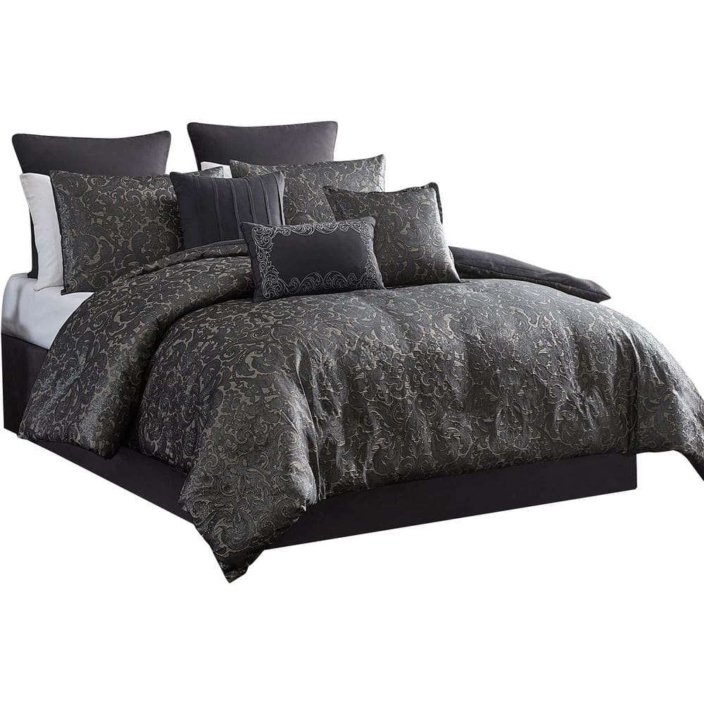 Conjunto de cama Benzara Pixie King 9 peças cinza damasco