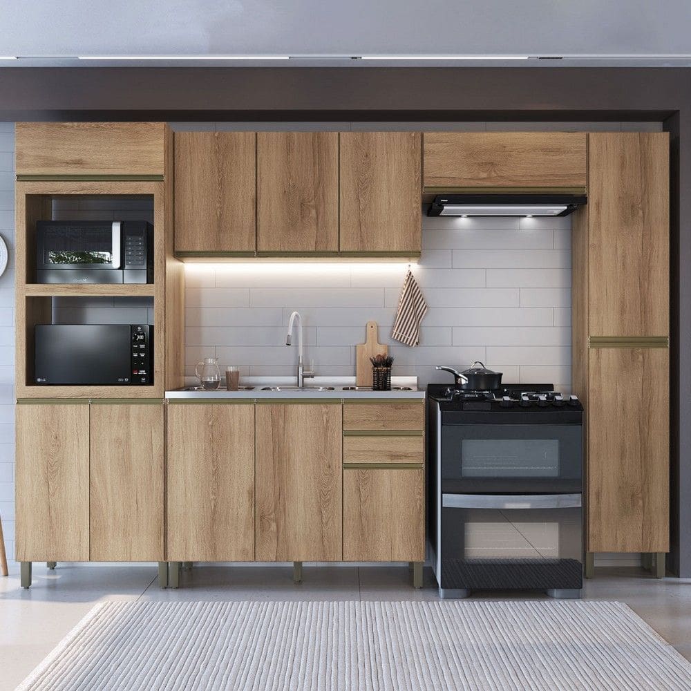 Cozinha Completa Dinamarca 12 Portas 2 Gavetas 6123.150 Castani - Indékes