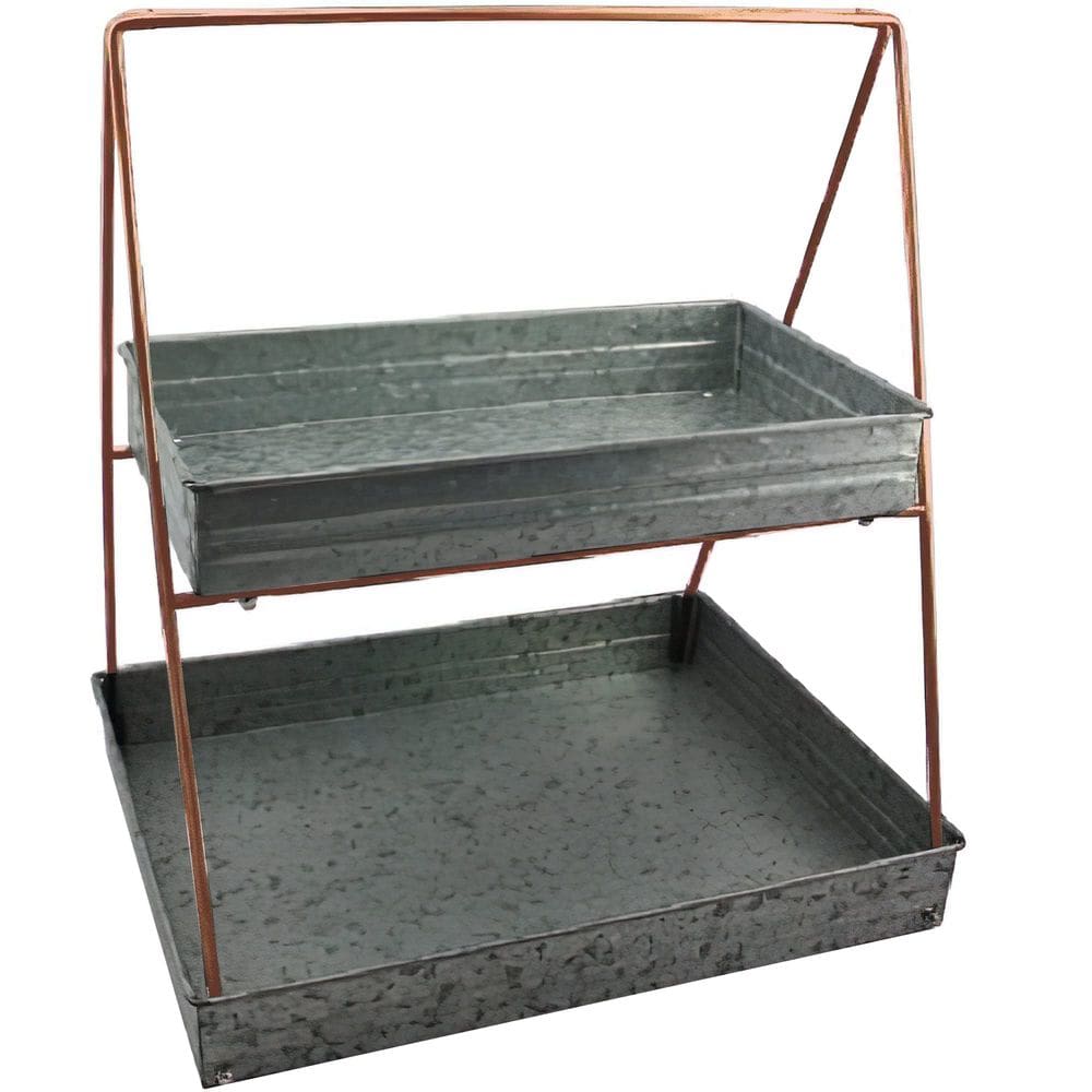 Bandeja Benzara I305-HGM005 Metal Galvanizado 2 Camadas Cinza