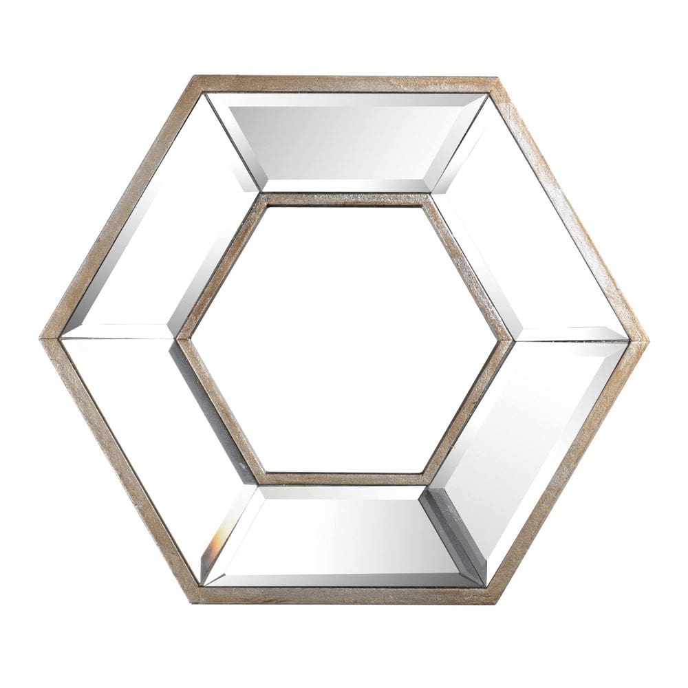 Espelho de parede Benzara Toby 30x36 cm com moldura de madeira hexagonal dupla