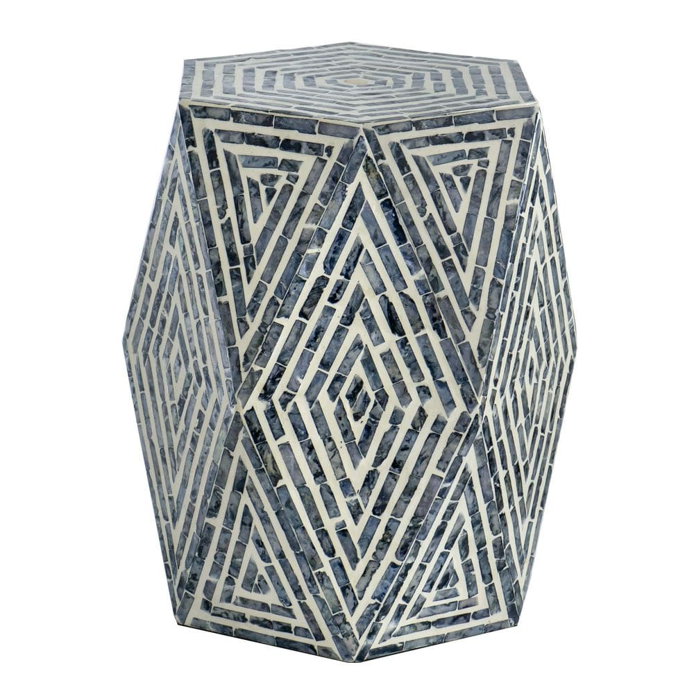 Banqueta de mesa Accent Benzara Hexagonal 46cm Azul Branco