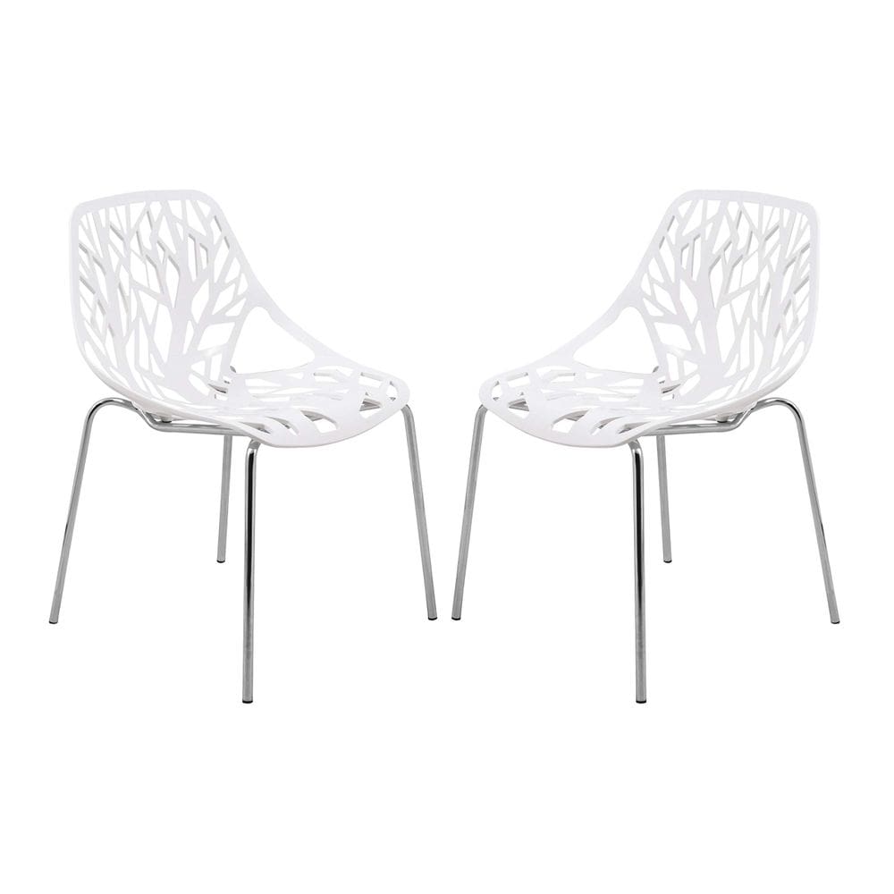 Cadeira de jantar LeisureMod Forest Modern Set de 2 brancas