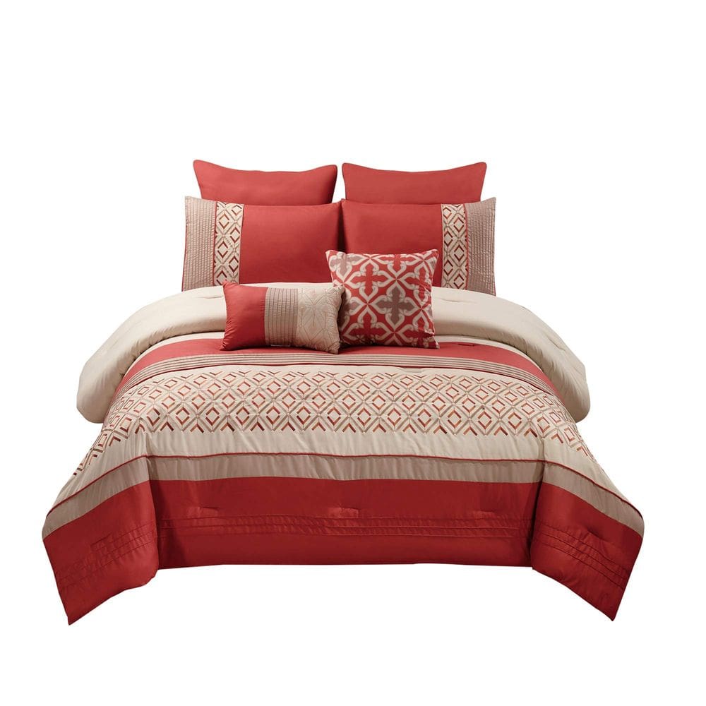 Conjunto de roupa de cama Benzara King, edredom de poliéster de 8 peças, laranja