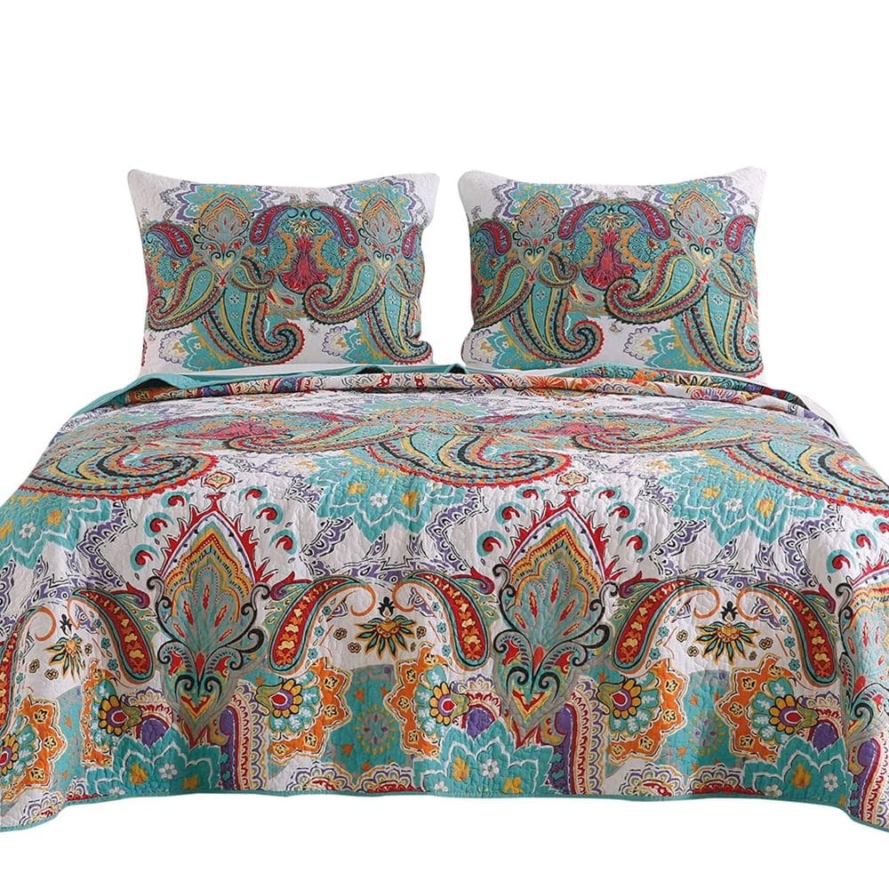 Conjunto de edredões de algodão Benzara BM42334 Paisley Teal Blue Queen