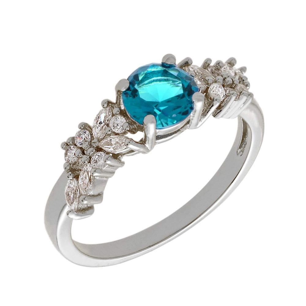 Anel BERTHA Juliet banhado a ouro branco 18k CZ azul claro