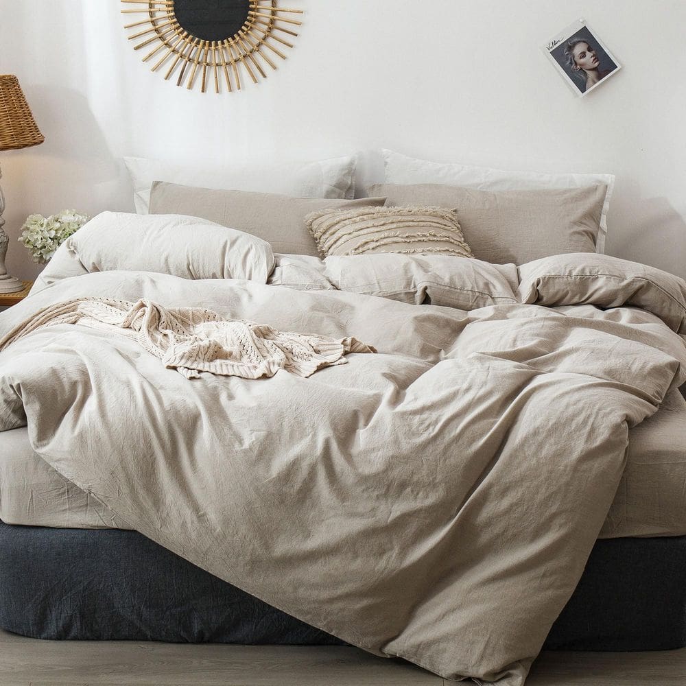 Conjunto de capa de edredom MooMee Bedding 100% algodão lavado Queen