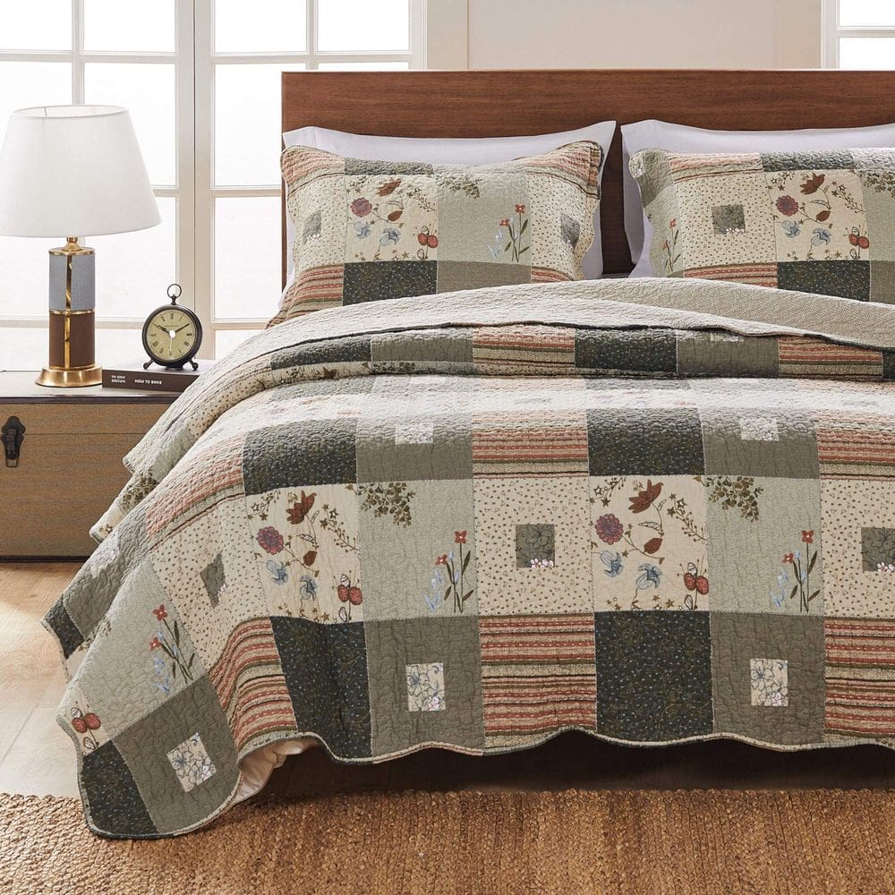 Conjunto de edredões Greenland Home Sedona King Size cinza, 3 peças