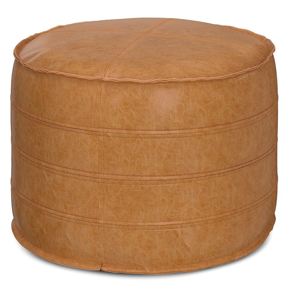 Pufe SIMPLIHOME Brody Boho redondo em couro sintético marrom envelhecido