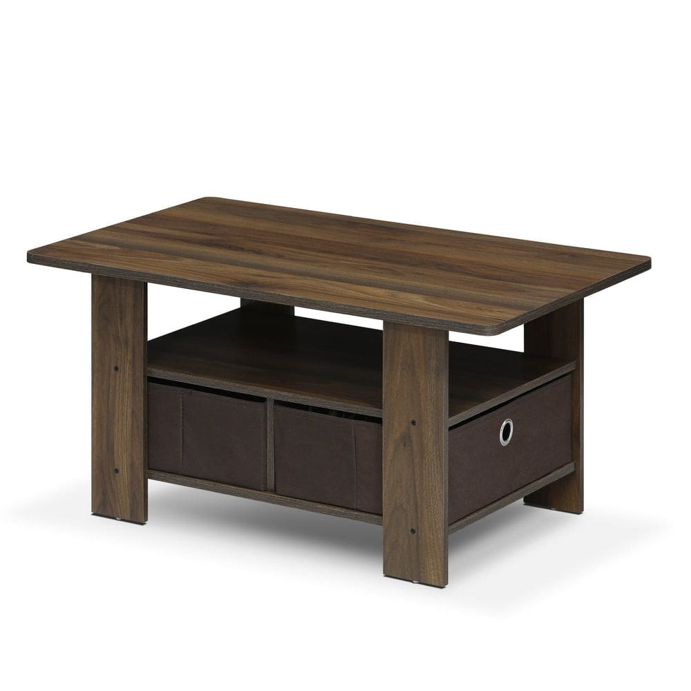 Mesa de café Furinno Andrey com gaveta de lixo Columbia Walnut