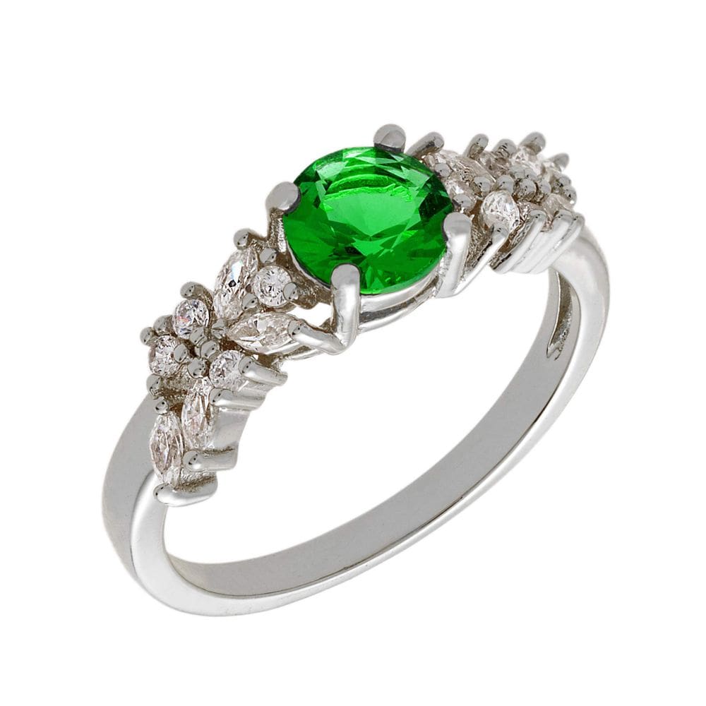 Anel BERTHA Juliet banhado a ouro branco 18k CZ Green Cluster
