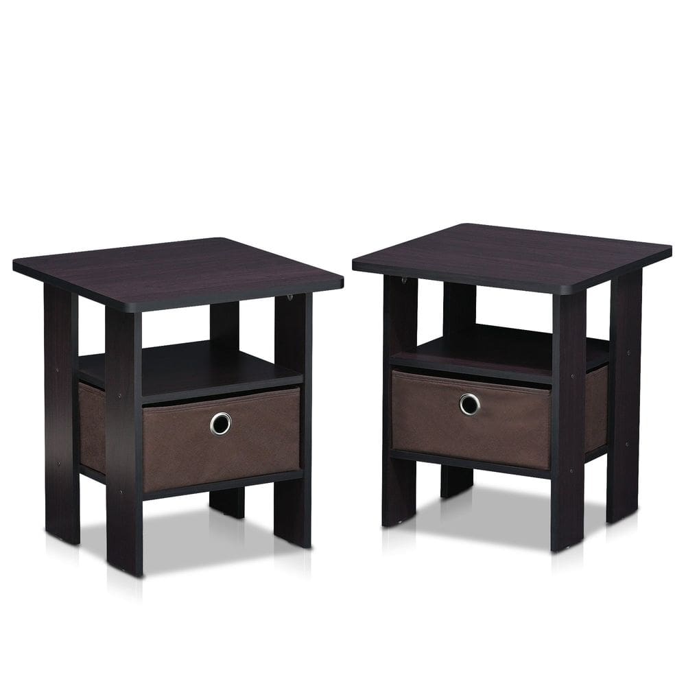 Mesa final Furinno Andrey, conjunto de 2 com gaveta de lixo, nogueira