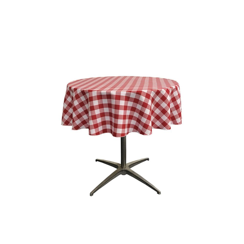Toalha de mesa LA Linen vermelha e branca quadriculada 130 cm redonda