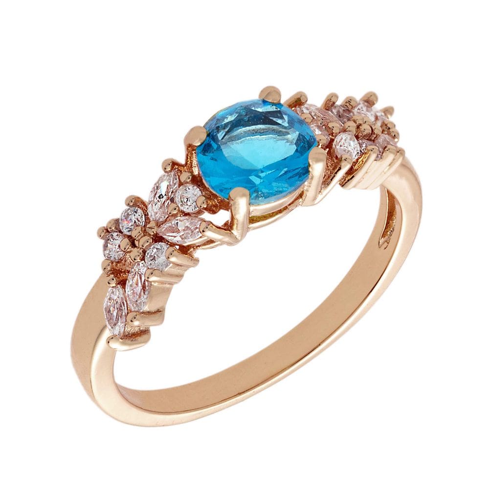 Anel BERTHA Juliet banhado a ouro rosa 18k CZ azul claro tamanho 8