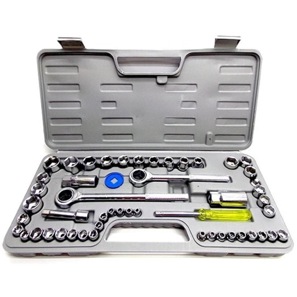 Jogo Chaves Soquete 52 Pecas Kit Completo Ferramentas Maleta Catraca 3-8 1-2 E 1-4 Reversivel Roda