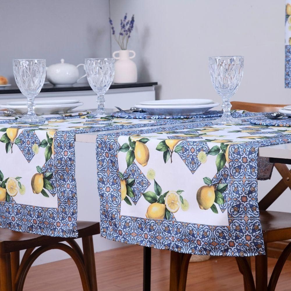 Caminho De Mesa Estampado Allegra 1 Peça 1,25m X 43cm 100% Poliéster - Limão