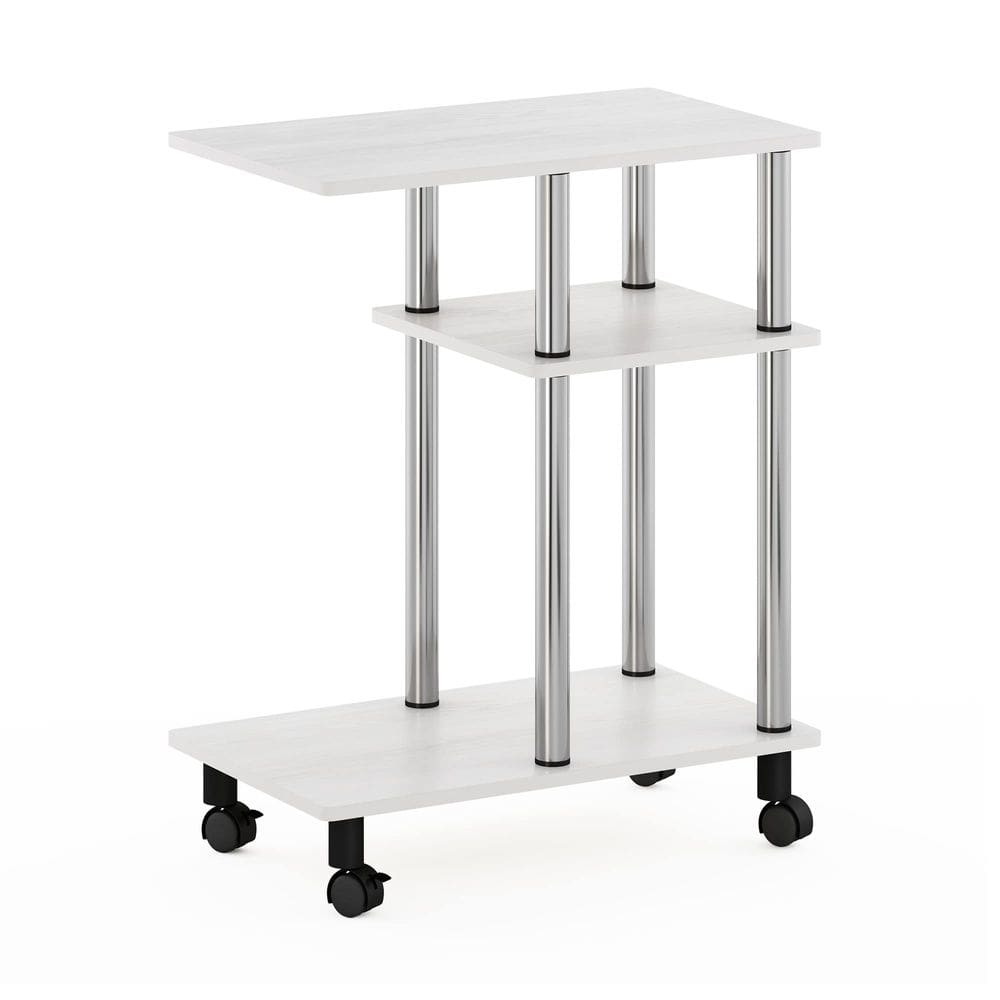 Mesa lateral Furinno Turn-N-Tube em forma de U com rodízios de carvalho branco