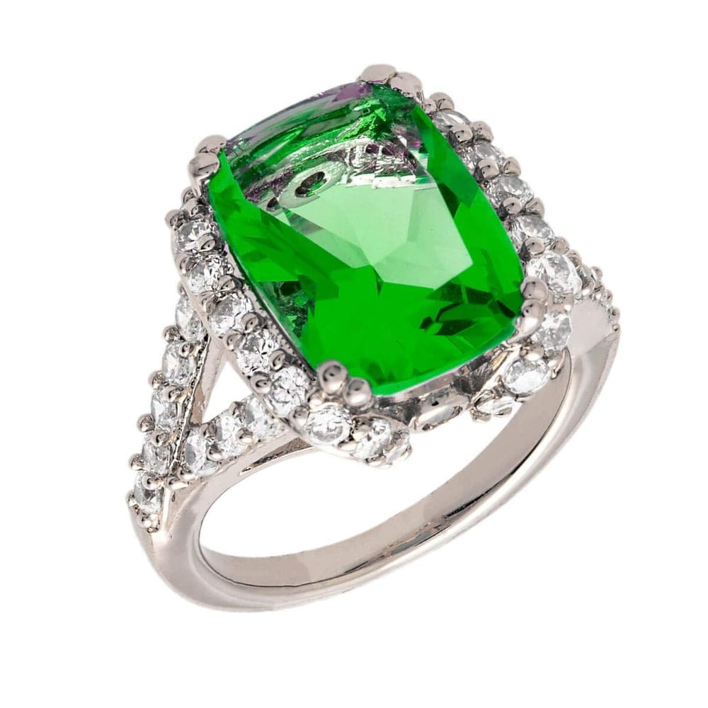 Anel BERTHA Juliet banhado a ouro branco 18k CZ verde tamanho 7