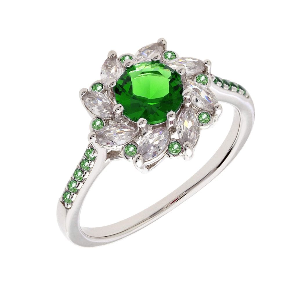 Anel BERTHA Juliet banhado a ouro branco 18k CZ verde tamanho 7