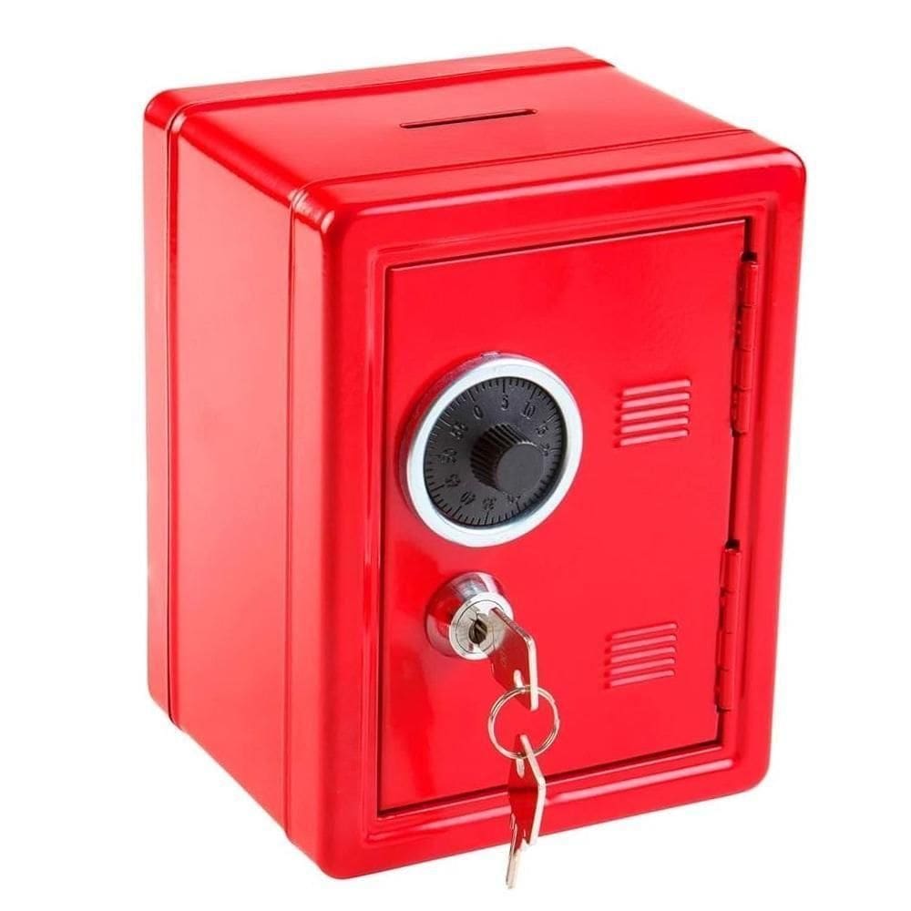 Cofre Metal Portátil Trava Secreta Moedas Documentos Itens Pessoais Infantil Adulto Cofrinho Vermelho